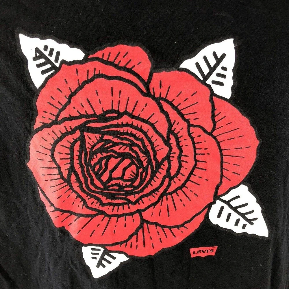 Levis Rose Shirt Mens XL Black Short Sleeve Graphic Tee Levi Strauss